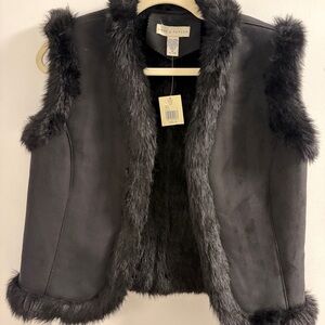 Lord & Taylor Black Faux Fur Vest